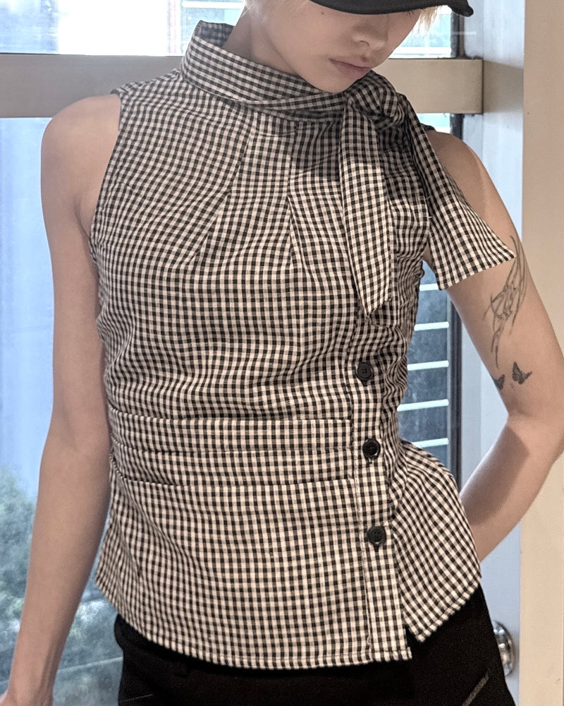 渋谷109店WEB限定受注制【nmtc+】Check Ribbon Tie Blouse