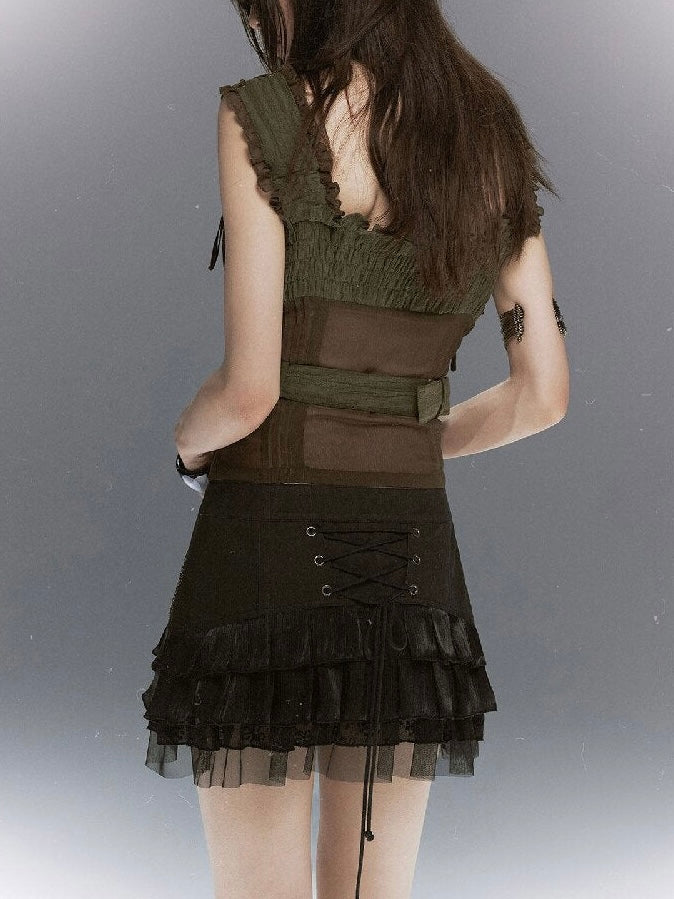 【Cest Nous】Vine pleated short skirt