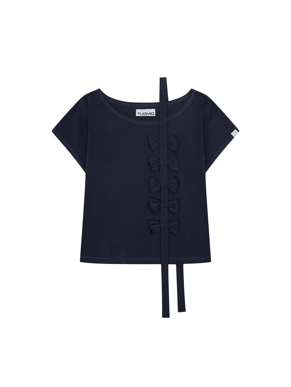 6/8 21:00発売【TUOMIO】RIBBON OFF SHOULDER T-SHIRT