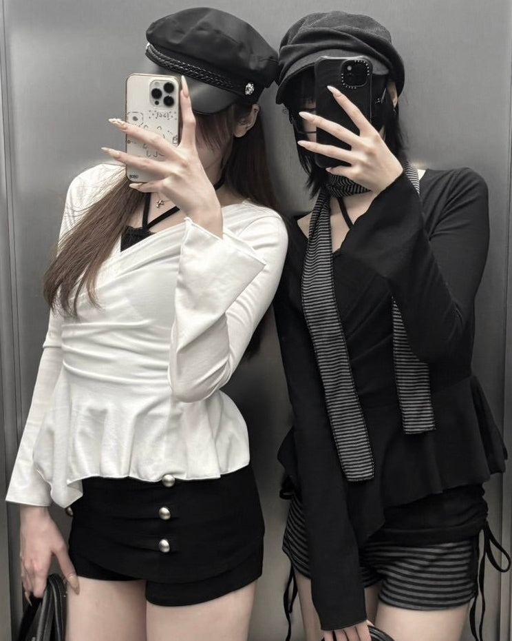 受注制【nmtc+】Draped Peplum Wrap Top (2color)