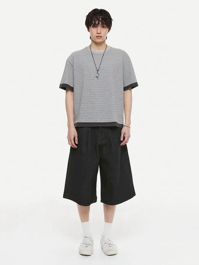 【DNSR】Layered Stripe Crop T-Shirt