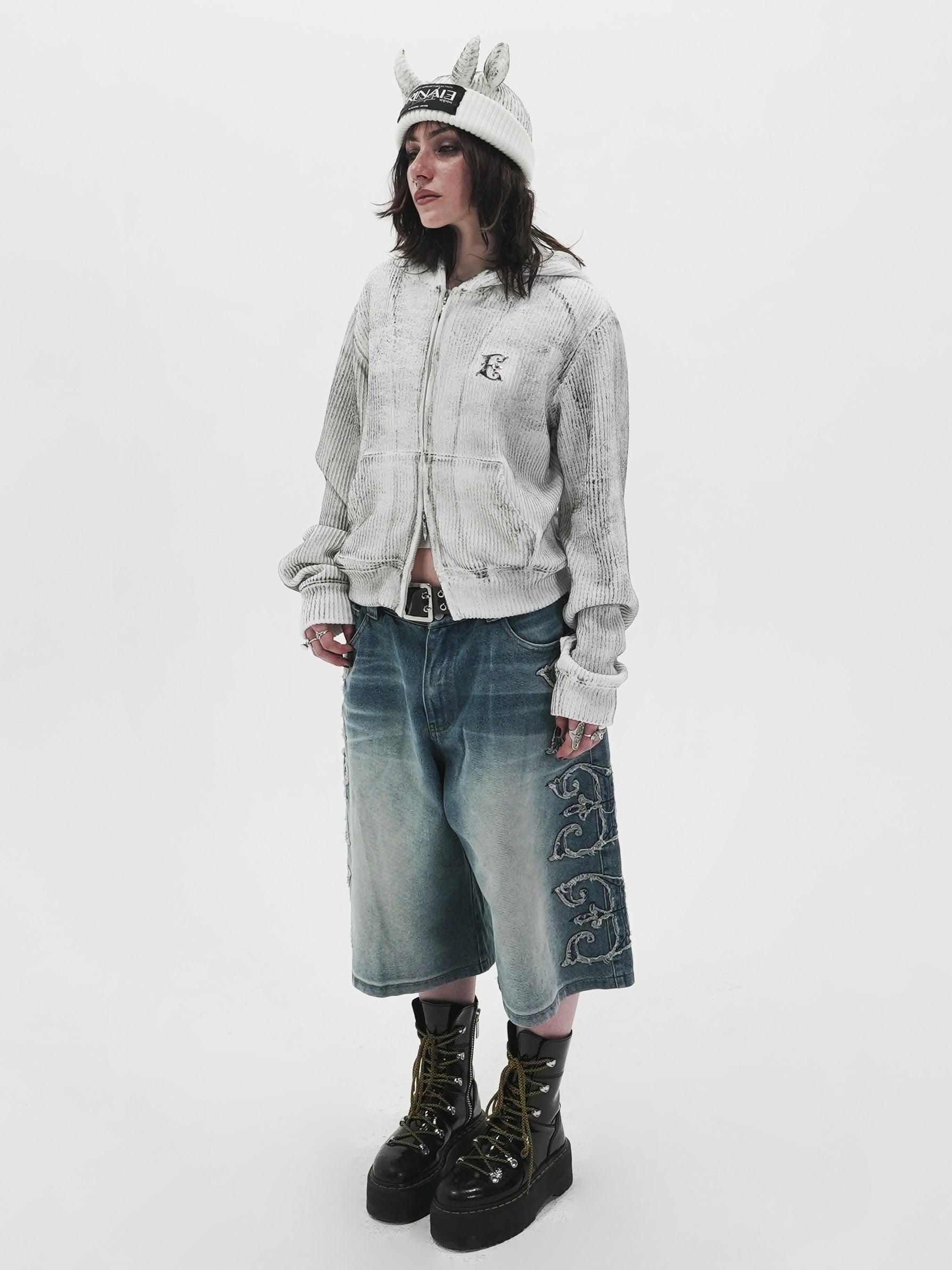 【E RIN AI E】E ASH KNIT HOODIE ZIP UP