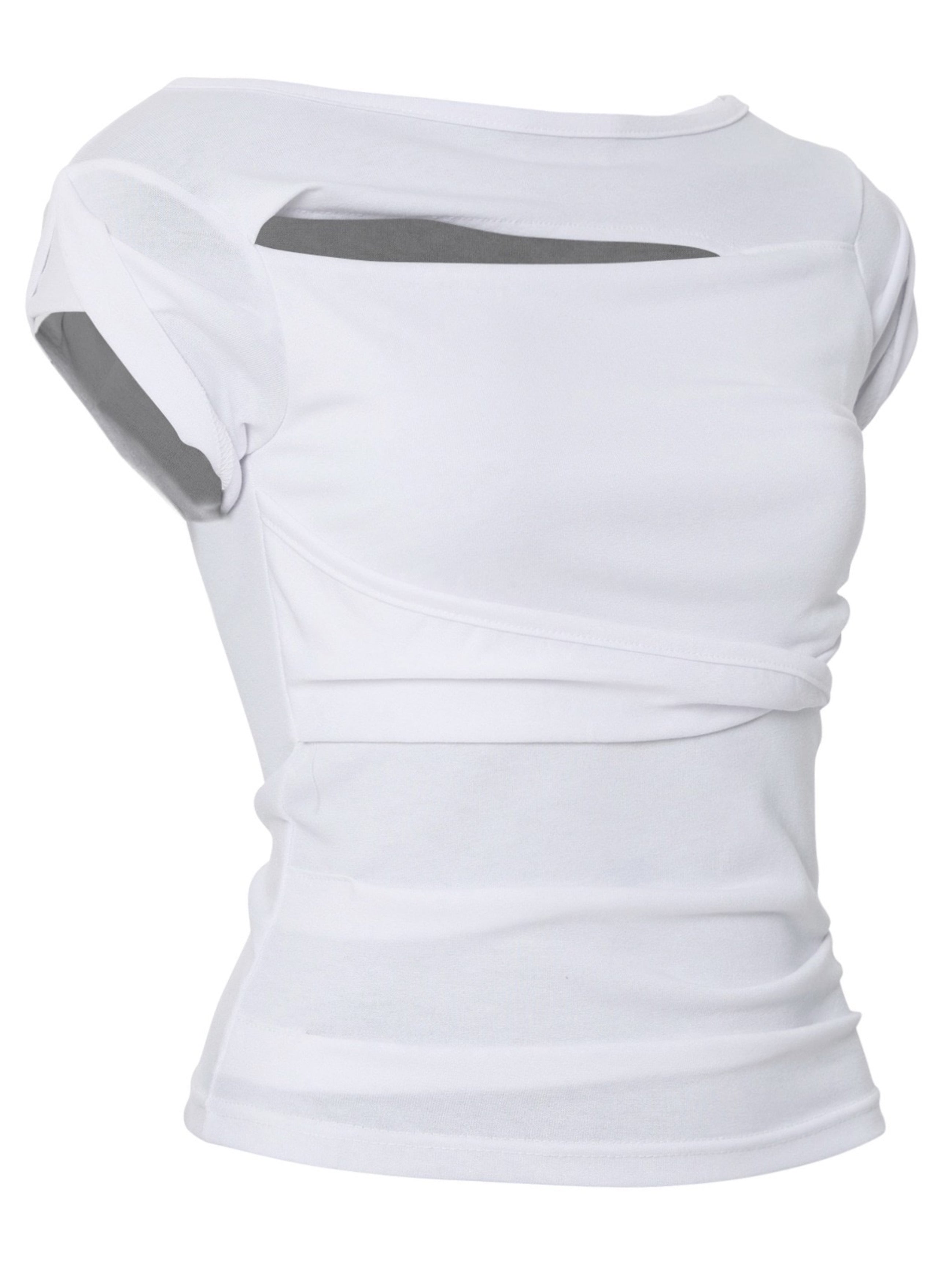 6/22 21:00発売【FLAREUP】Asymmetrical Draped Roll-Up T-Shirt