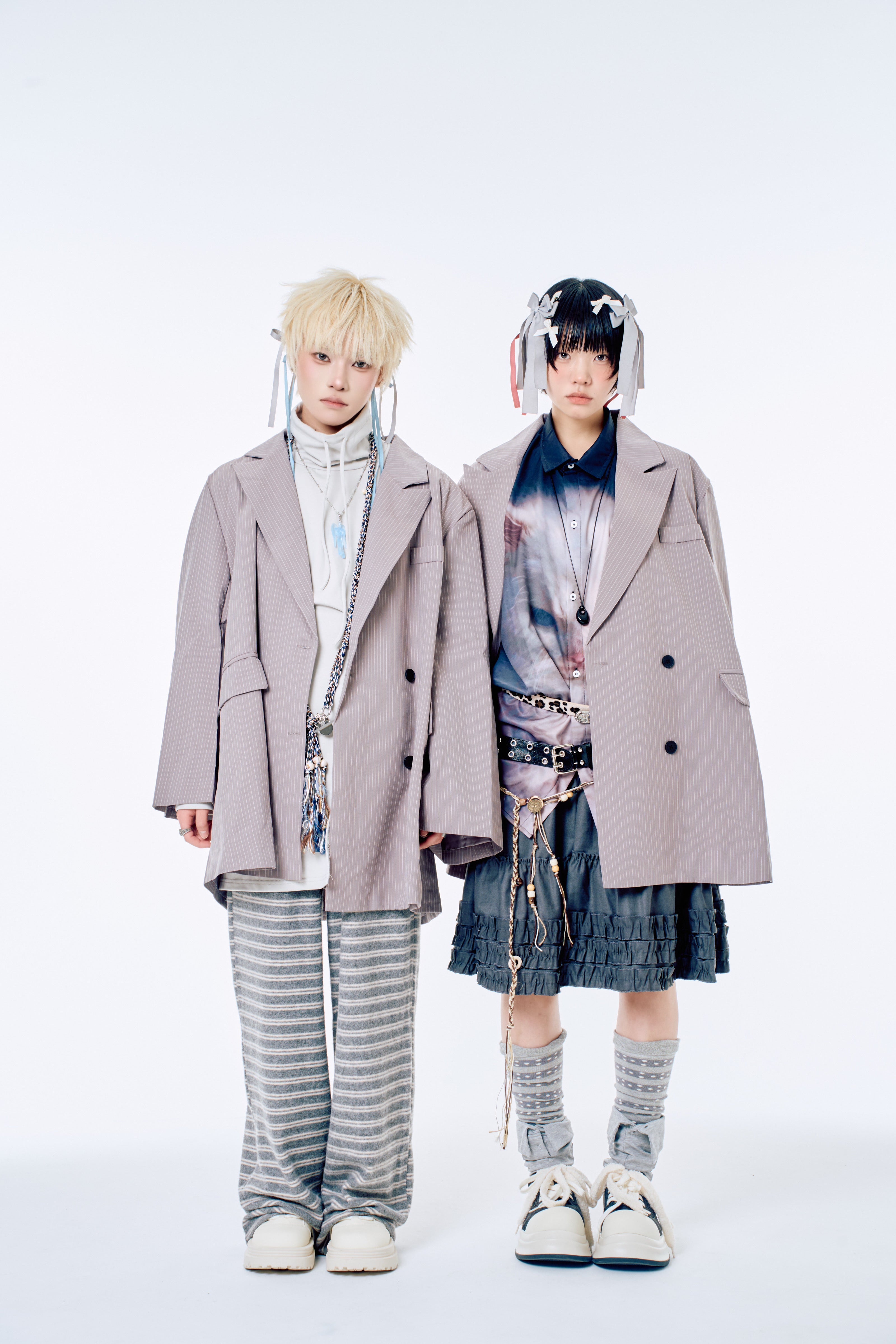 国際配送【Nerd out XU】big stripe tailored jacket / 【ナードアウトエックスユー】ビックストライプテーラードジャケット