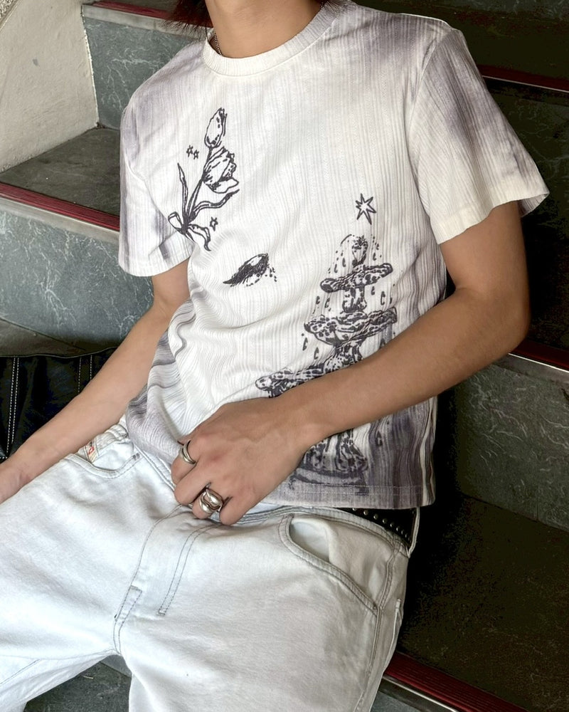 国際配送【RENOL】gradient graphic ribbed tee