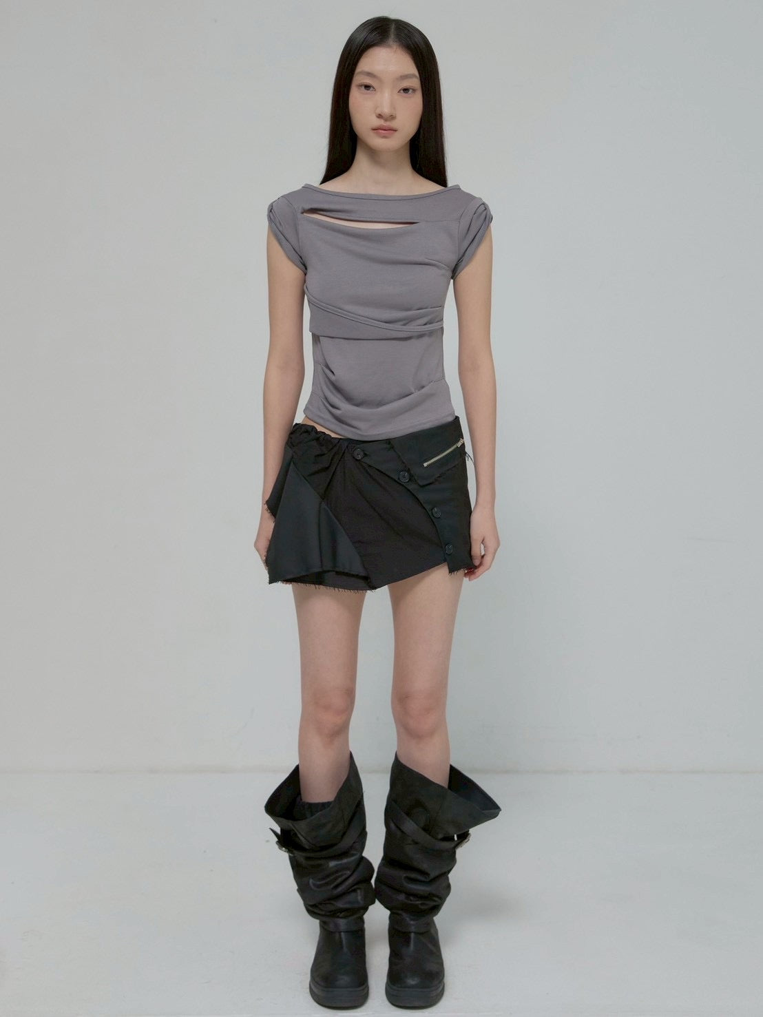 6/22 21:00発売【FLAREUP】Asymmetrical Layered Mini Skirt
