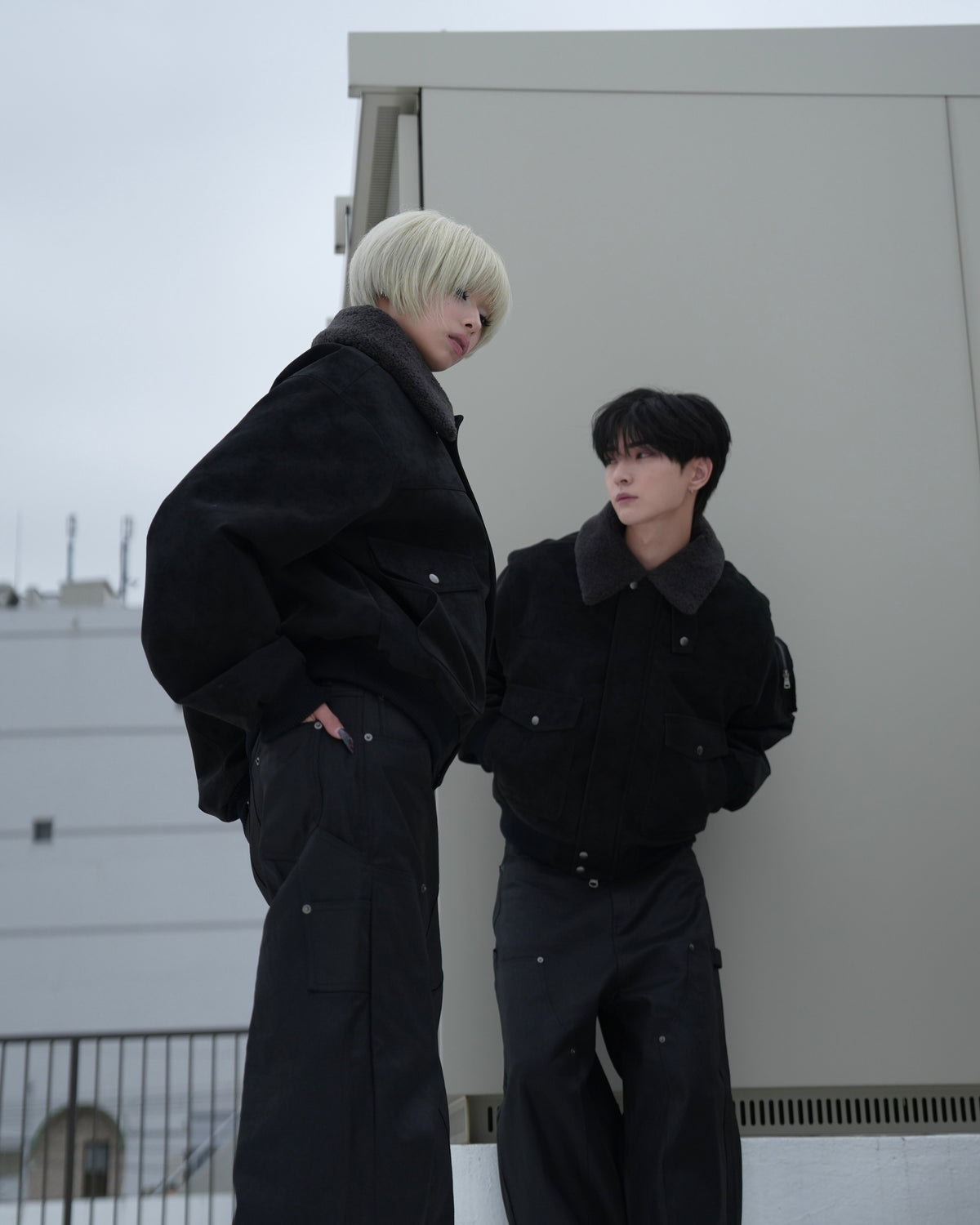 【CHIKASHITSU PLUS HIGH】Boa collar faux leather flight jacket