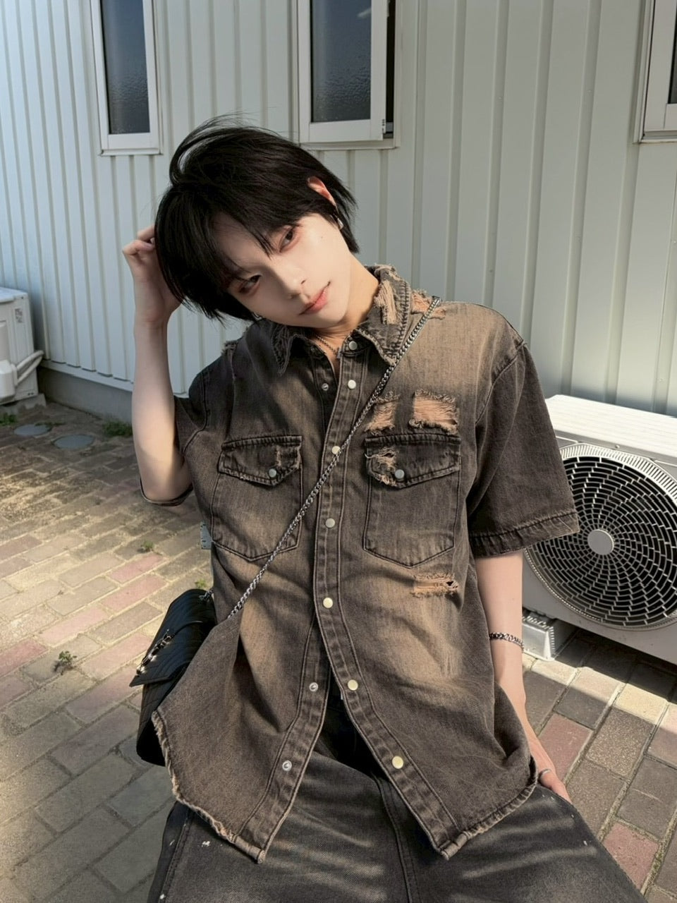 受注制【LUV CODE】damage denim shirt