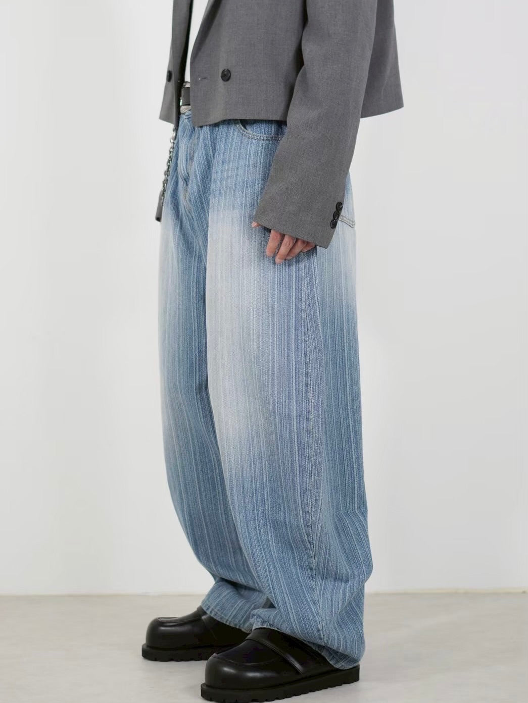 受注制【Chikashitsu +】wide stripe denim pants