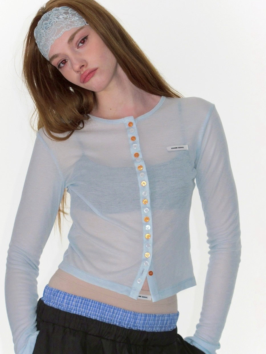 【CRANK】SHEER COLOR BUTTON CARDIGAN