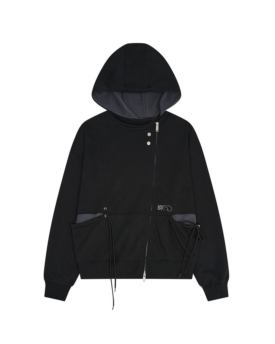 【TUOMIO】SHIRRING WAFFLE HOOD ZIP-UP
