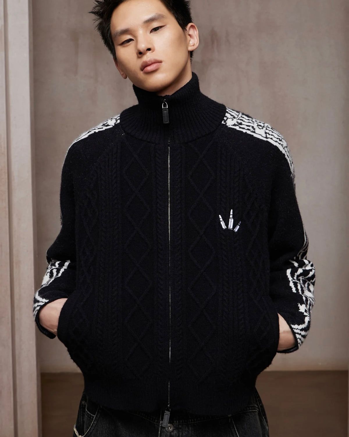 【DND4DES】Music Note Jacquard Knit Jacket