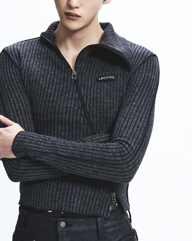 【LECYTO】Diagonal Rib Knit Zip-Up