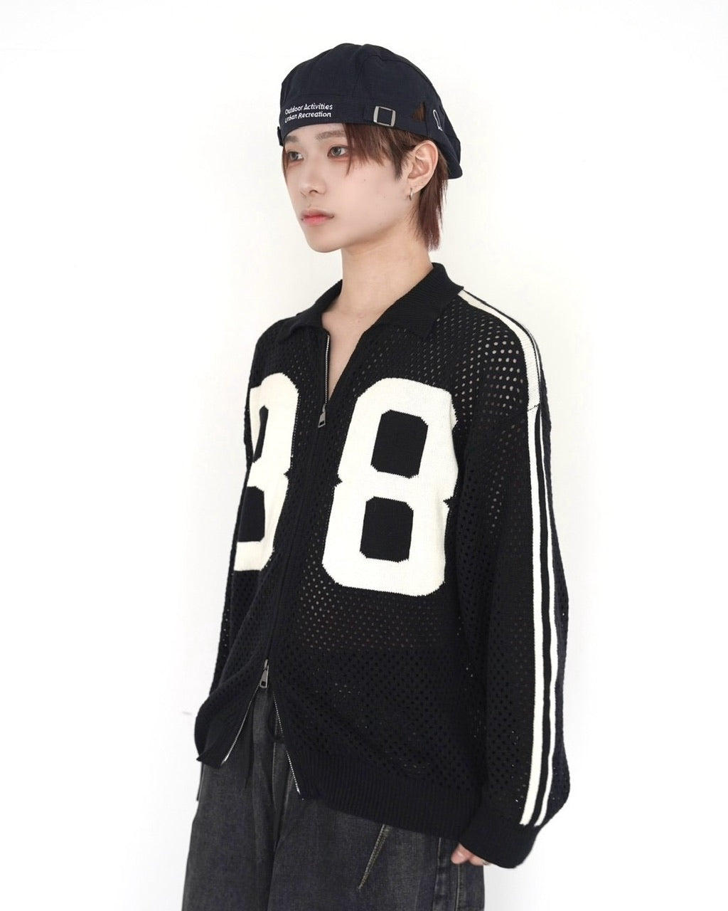 受注制【LUV CODE】mesh zip up knit (2color)