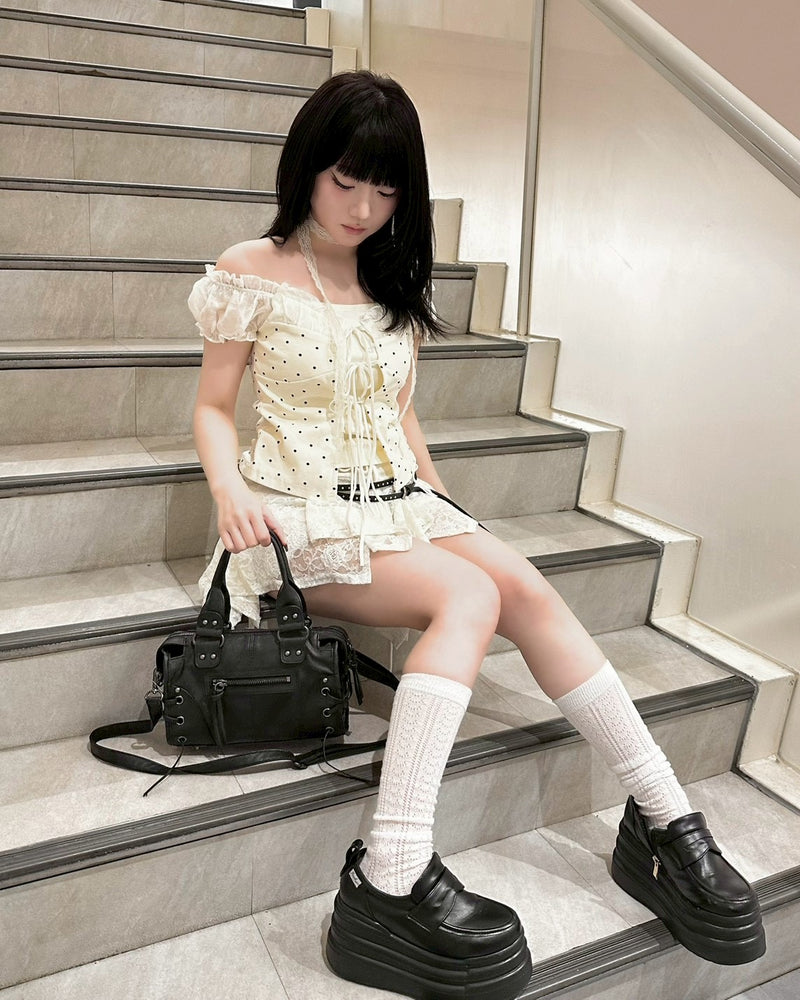 【nmtc+】Dot Lace Ribbon Blouse (2color)