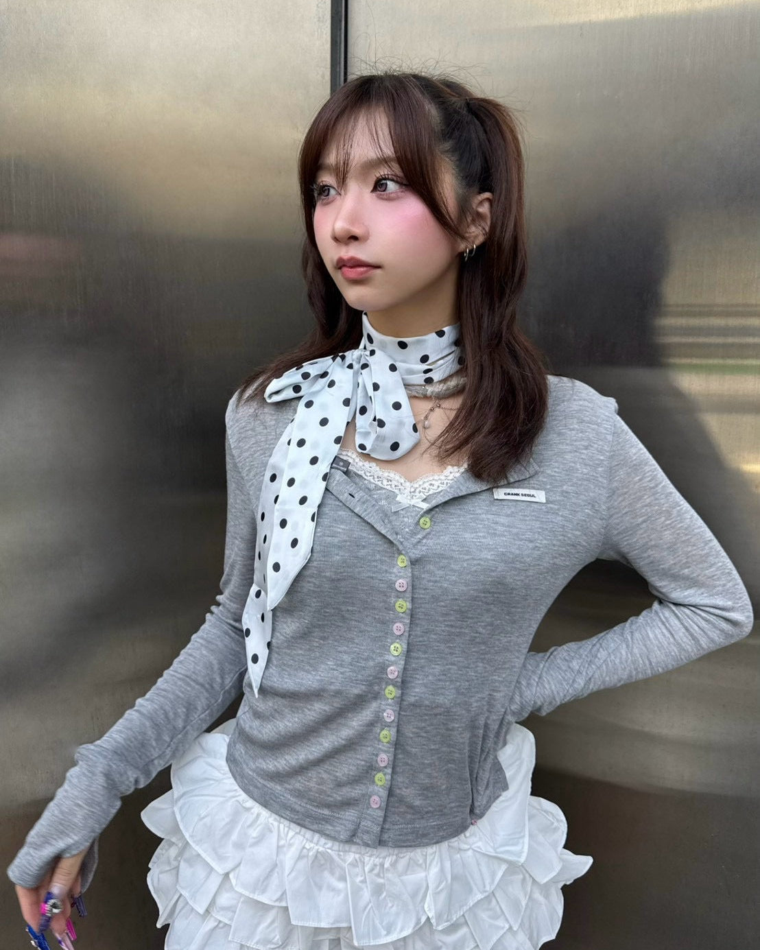 大阪店 WEB限定 受注制【Never mind the XU】Dot Ribbon Scarf