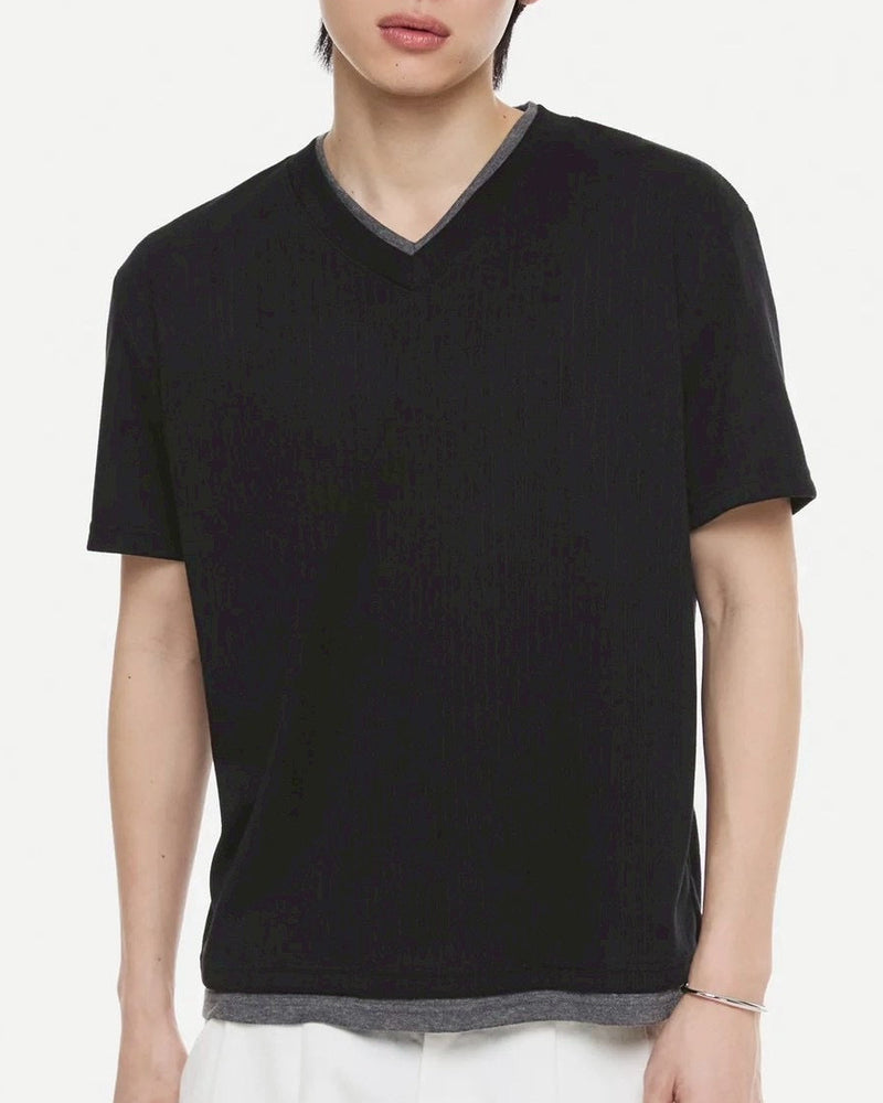 【DNSR】Layered V-Neck Half T-Shirt