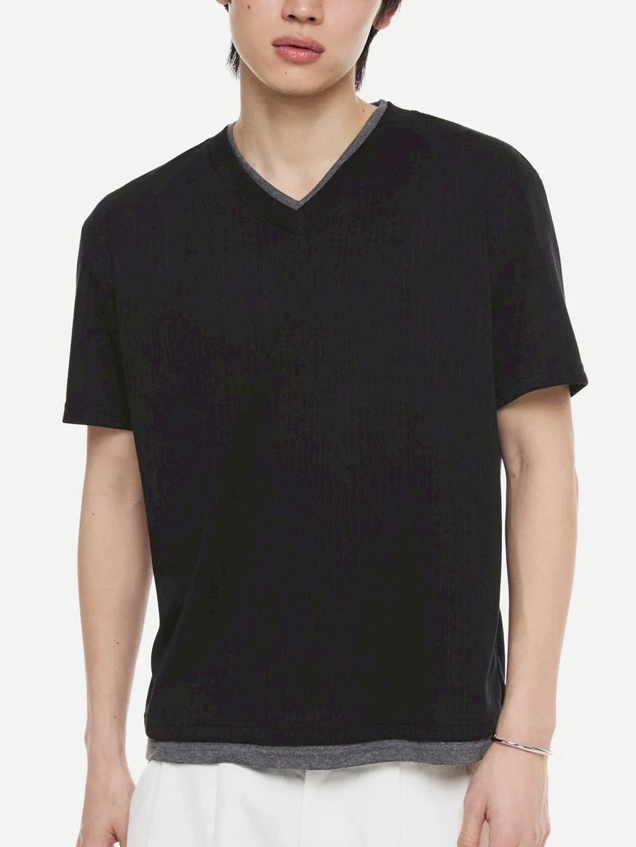 【DNSR】Layered V-Neck Half T-Shirt