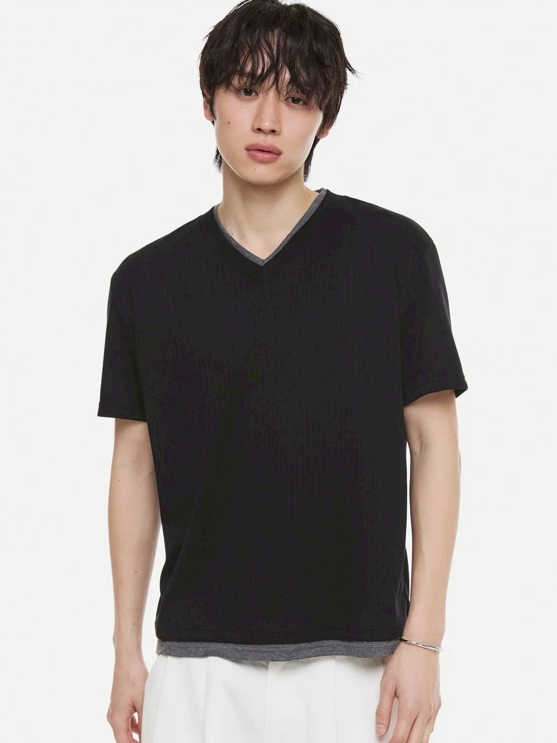 【DNSR】Layered V-Neck Half T-Shirt