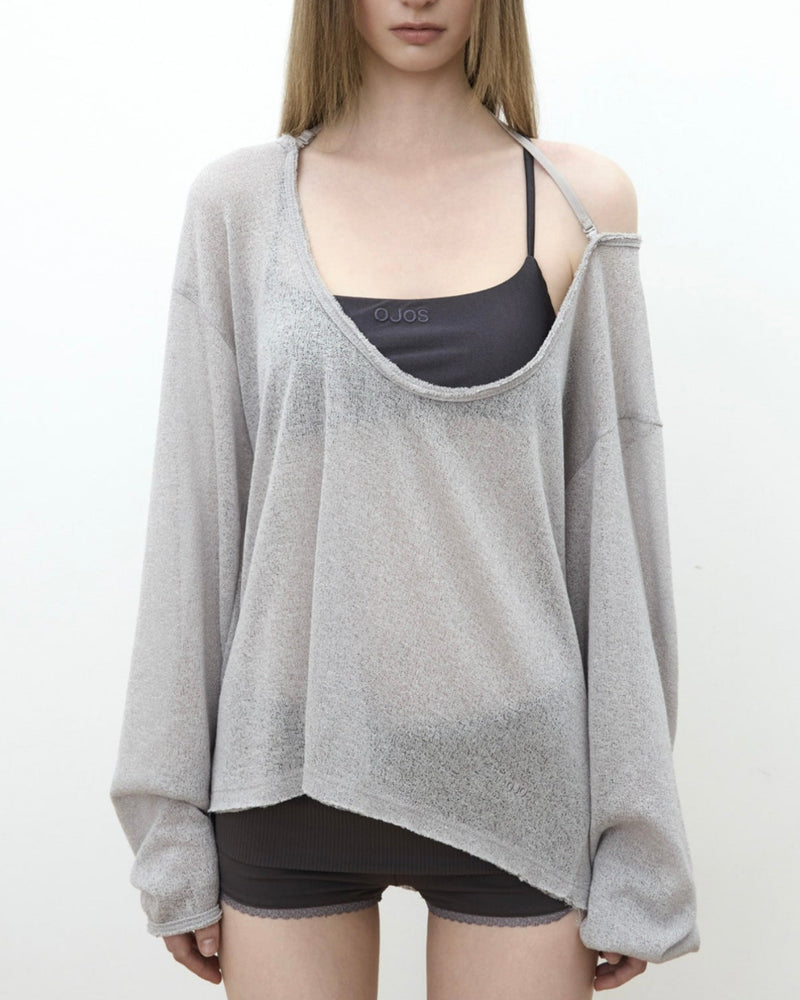 【OJOS】Raw Cut U-Neck Knit Top