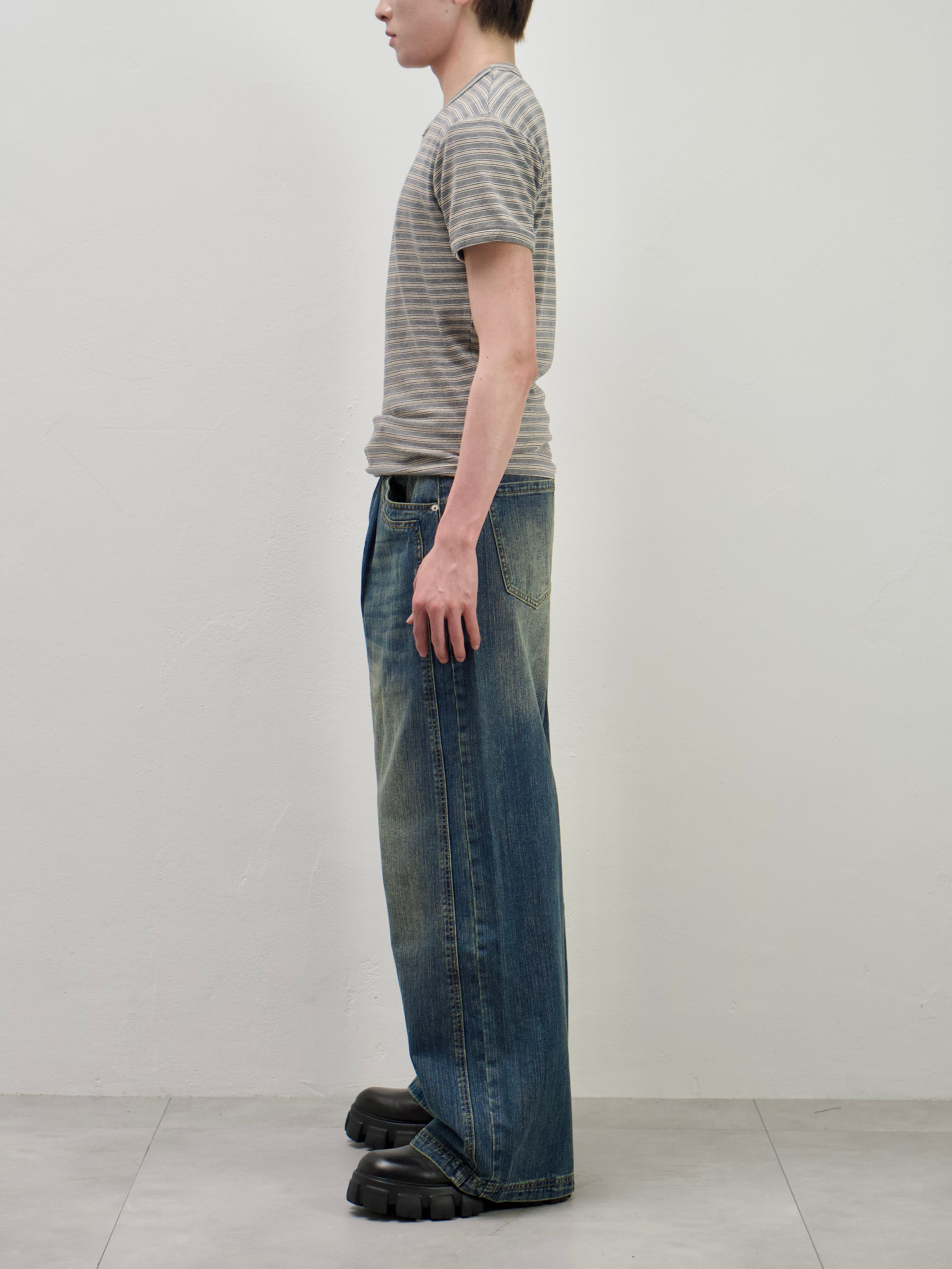 受注制【Chikashitsu +】double slub wide denim pants