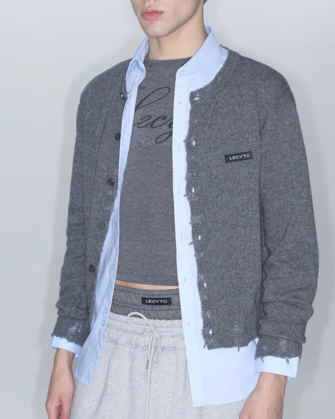 【LECYTO】Destroyed Round Wool Knit Cardigan