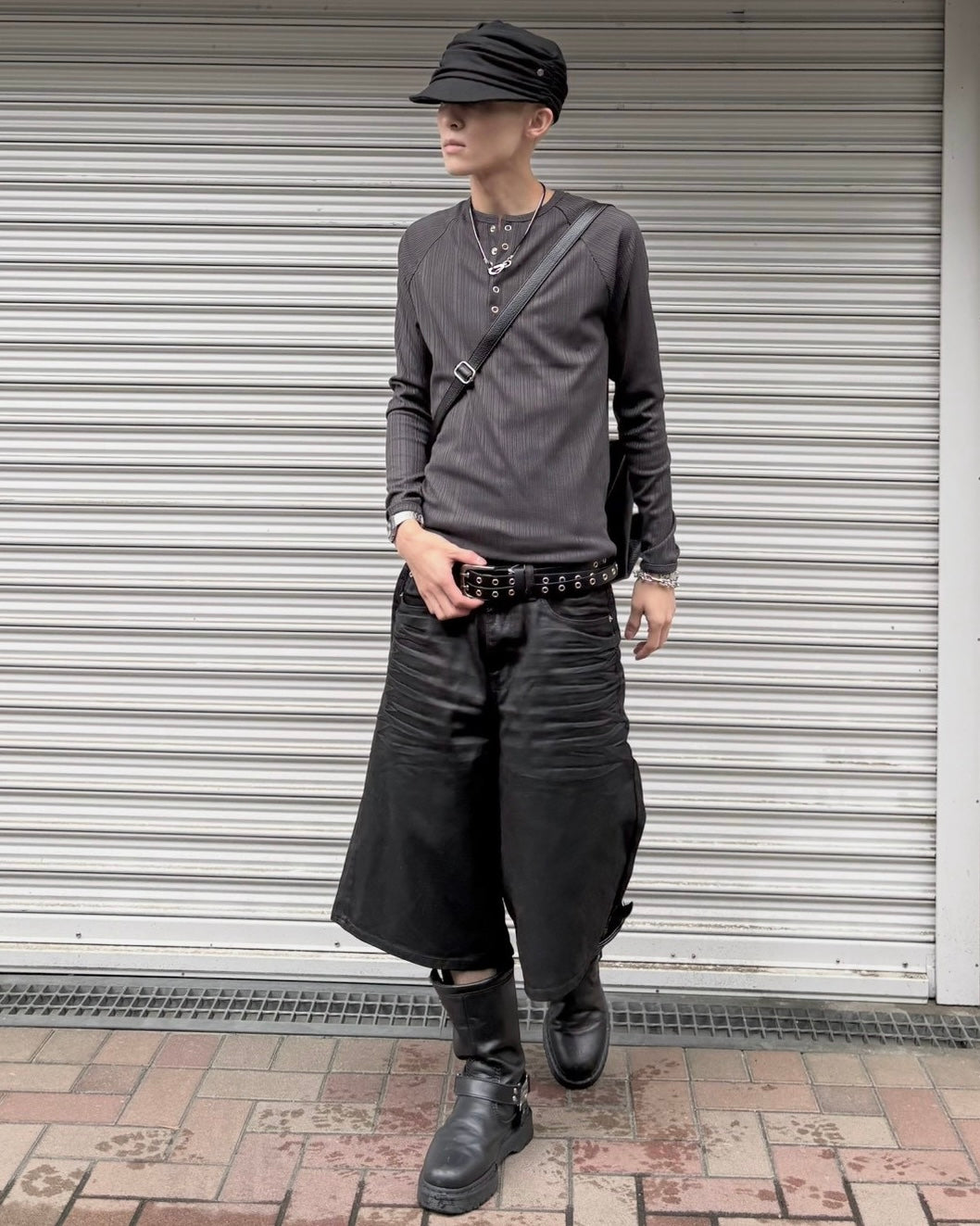 受注制【nmtc+】Snap henley neck ribbed slim top (4color)