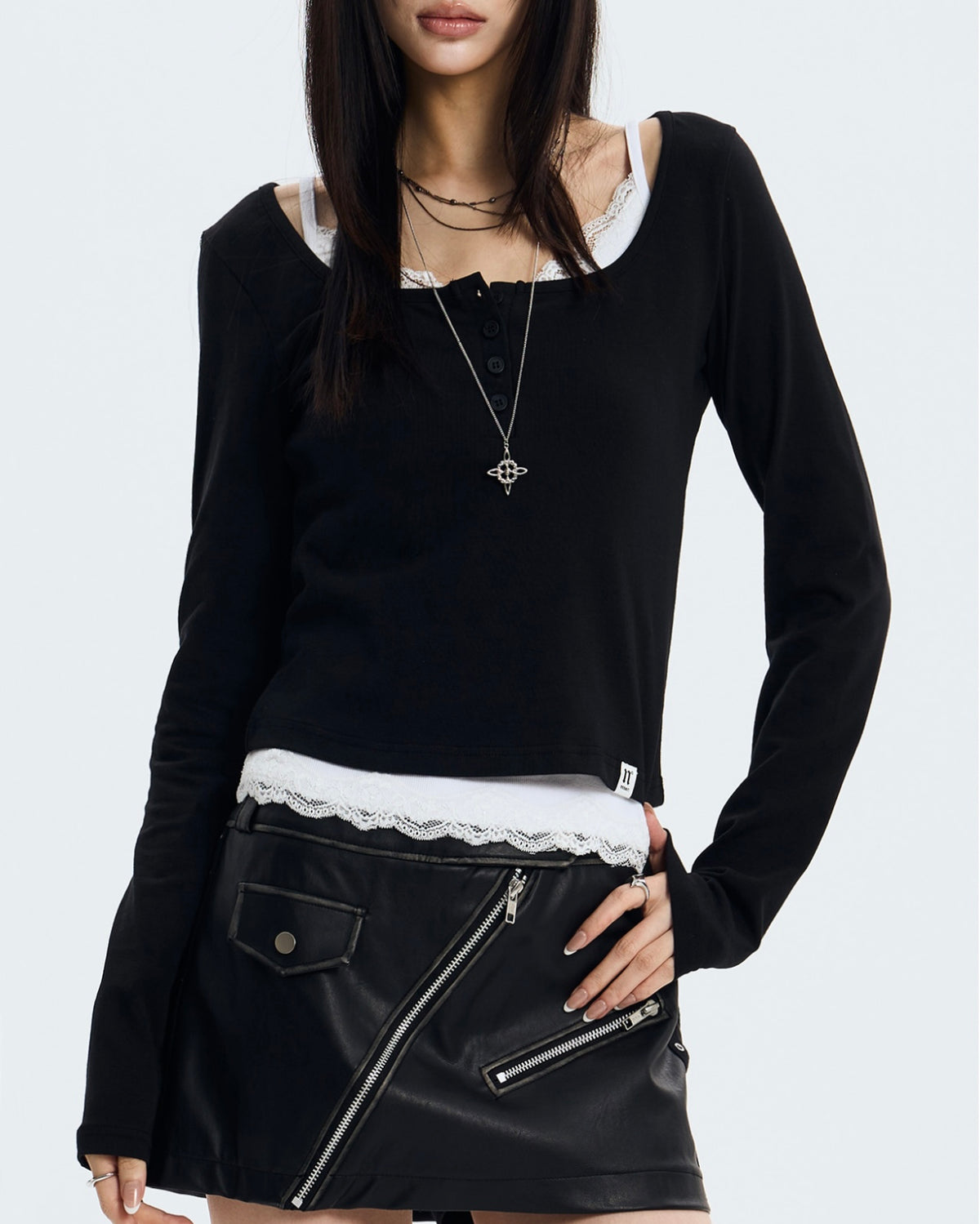 【NOT KNOWING】L/S Lace Layered Set