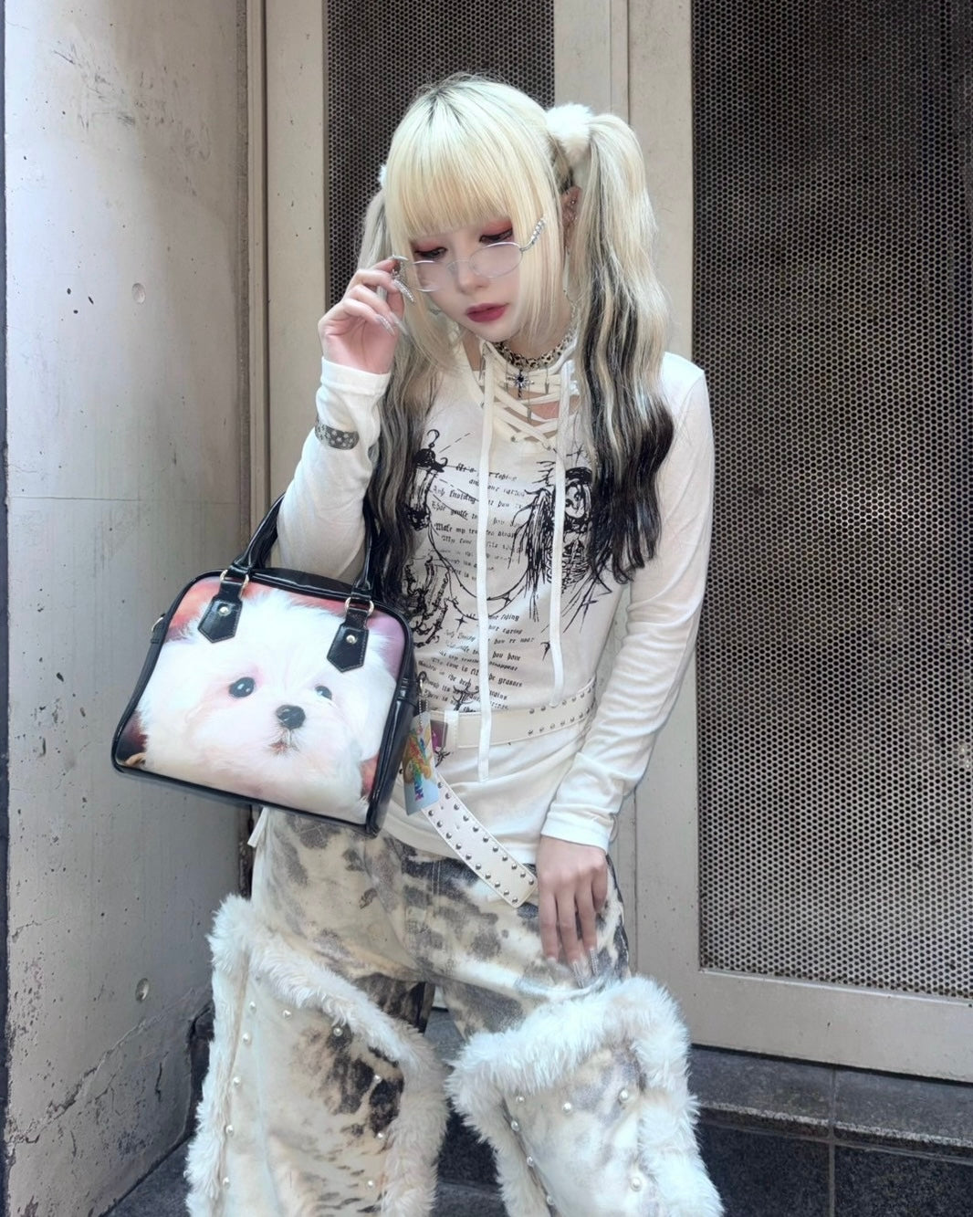 国際配送【BABY09】leopard fur patchwork pants