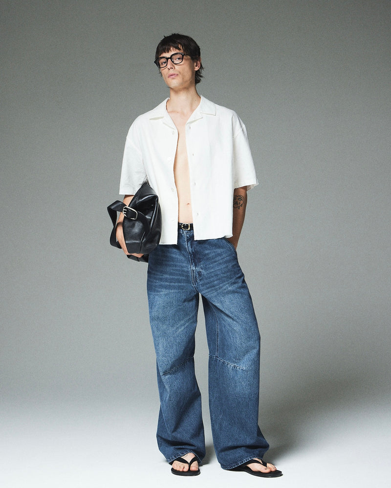 【CS】cut off linen open collar shirt