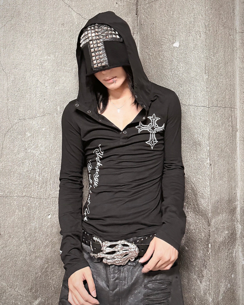国際配送【Never mind the XU】Gothic Cross Hooded Long Sleeve