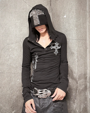 国際配送【Never mind the XU】Gothic Cross Hooded Long Sleeve