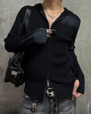 受注制【Never mind the XU】SPRAY WASH ZIP KNIT HOODIE (2color)