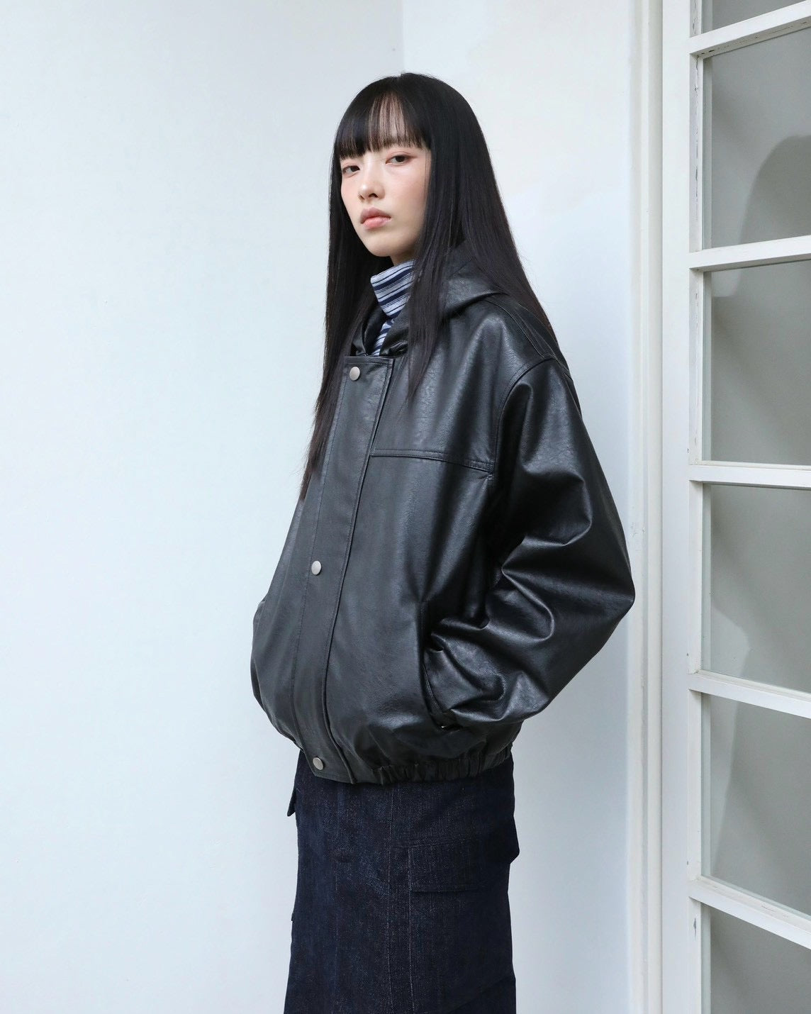 【Uglyshadow】VEGAN LEATHER HOODED JACKET