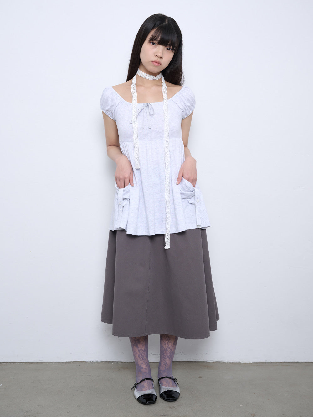 【TUOMIO】SHIRRED POCKET TOP