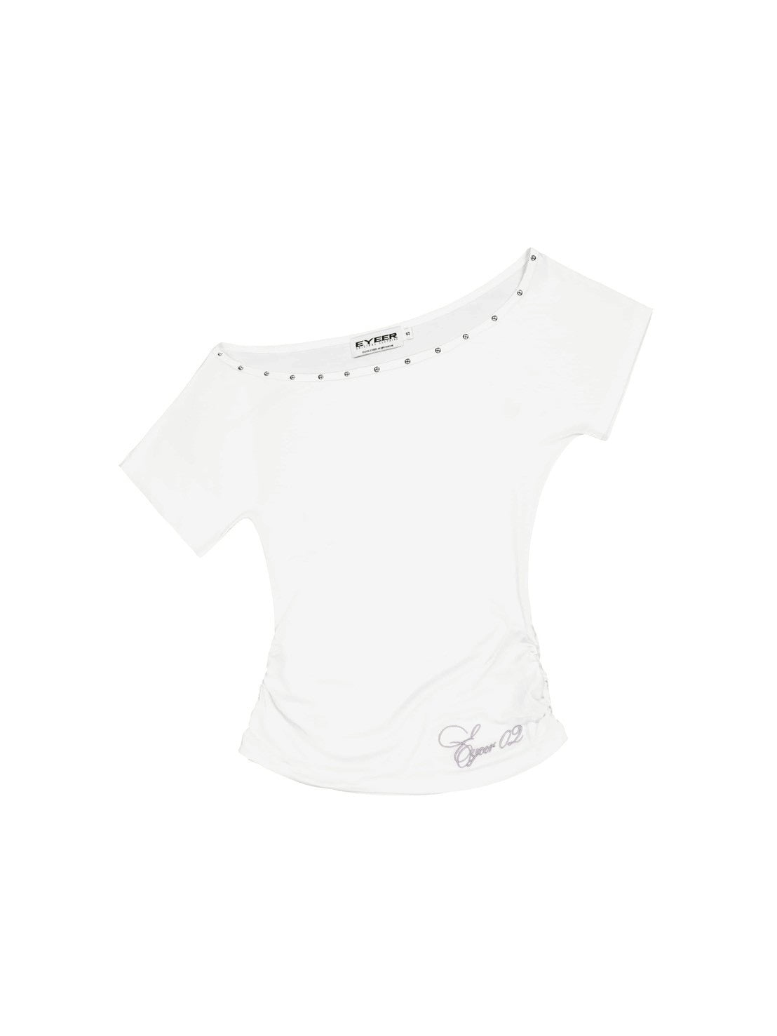 【EYEER】Hotfix One Shoulder Short Sleeve Top
