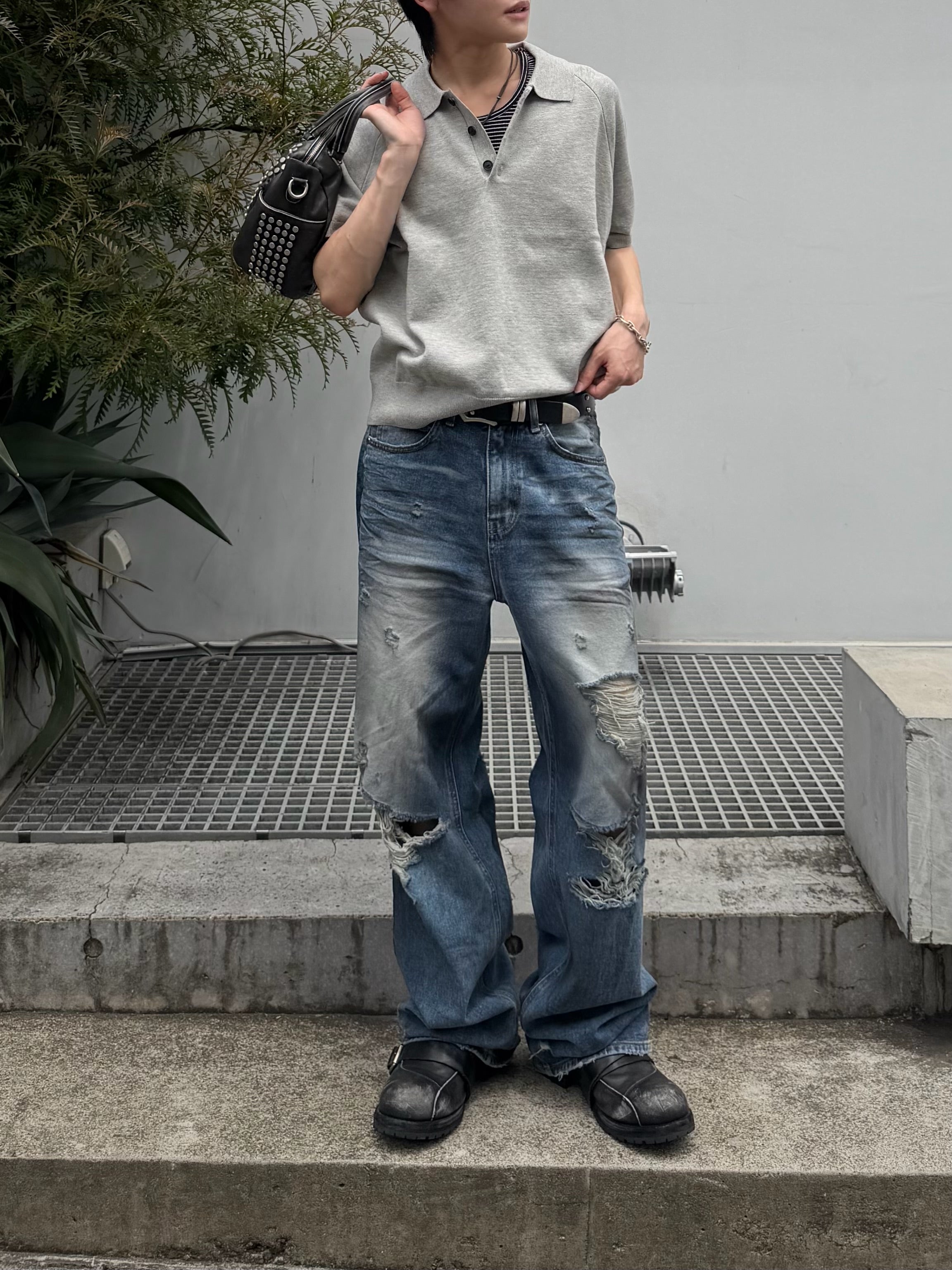 東京店WEB限定受注制【Chikashitsu +】cropped knit poloshirt (3color)