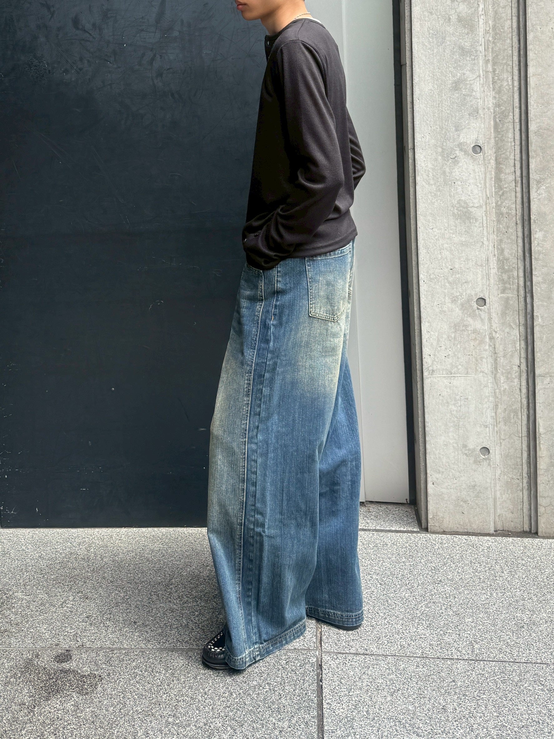 受注制【Chikashitsu +】double slub wide denim pants