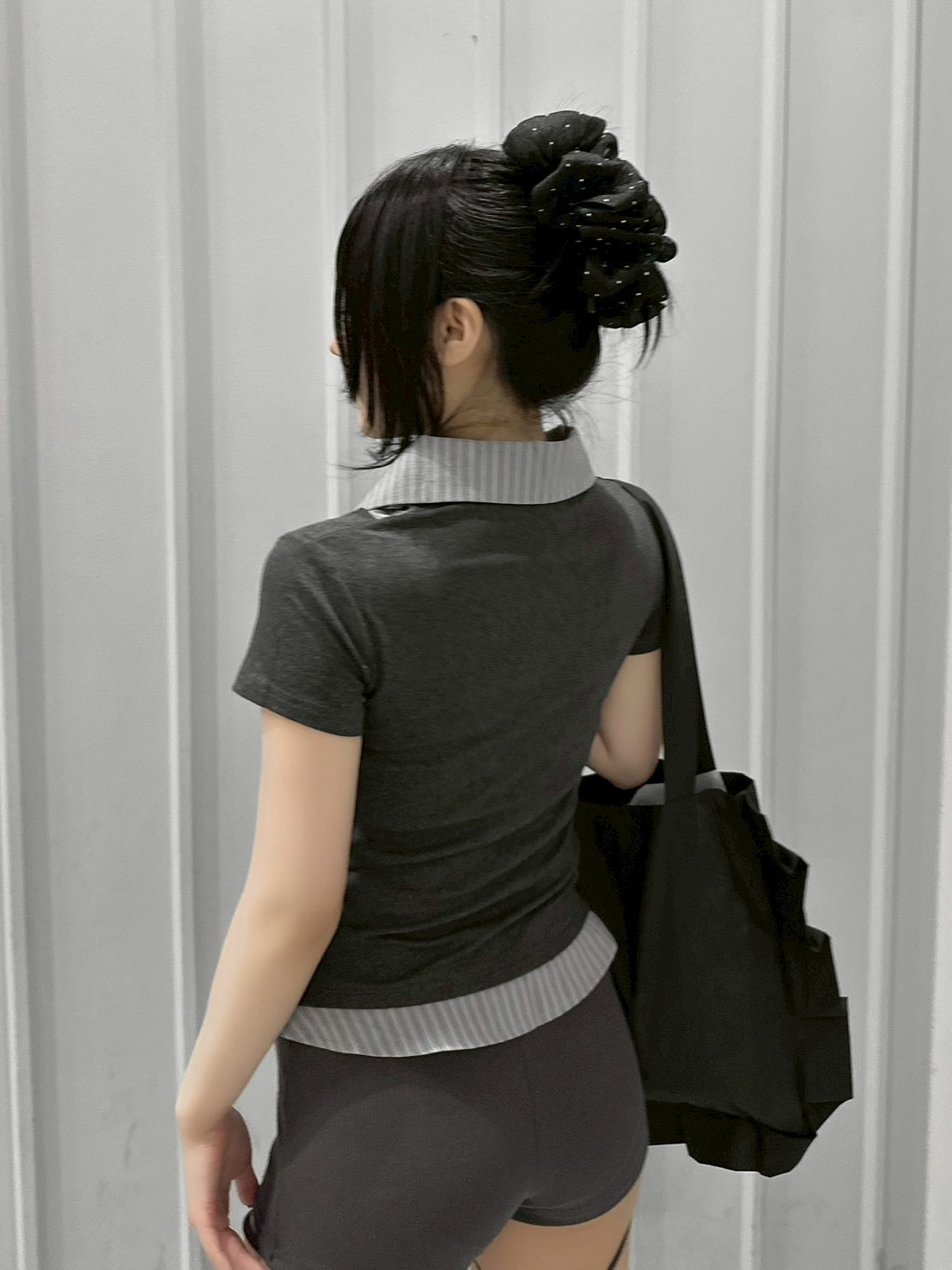 受注制【nmtc+】Layered Draped Shirring Shirt Top (2color)