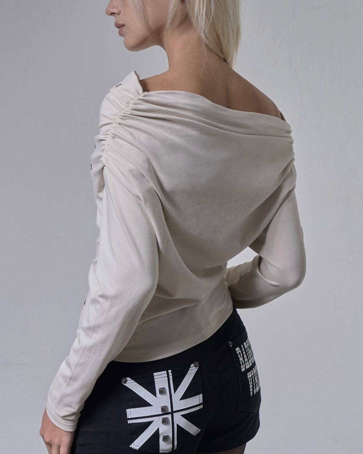 【FANCY CLUB】EYELET COWL ONE-SHOULDER TOP