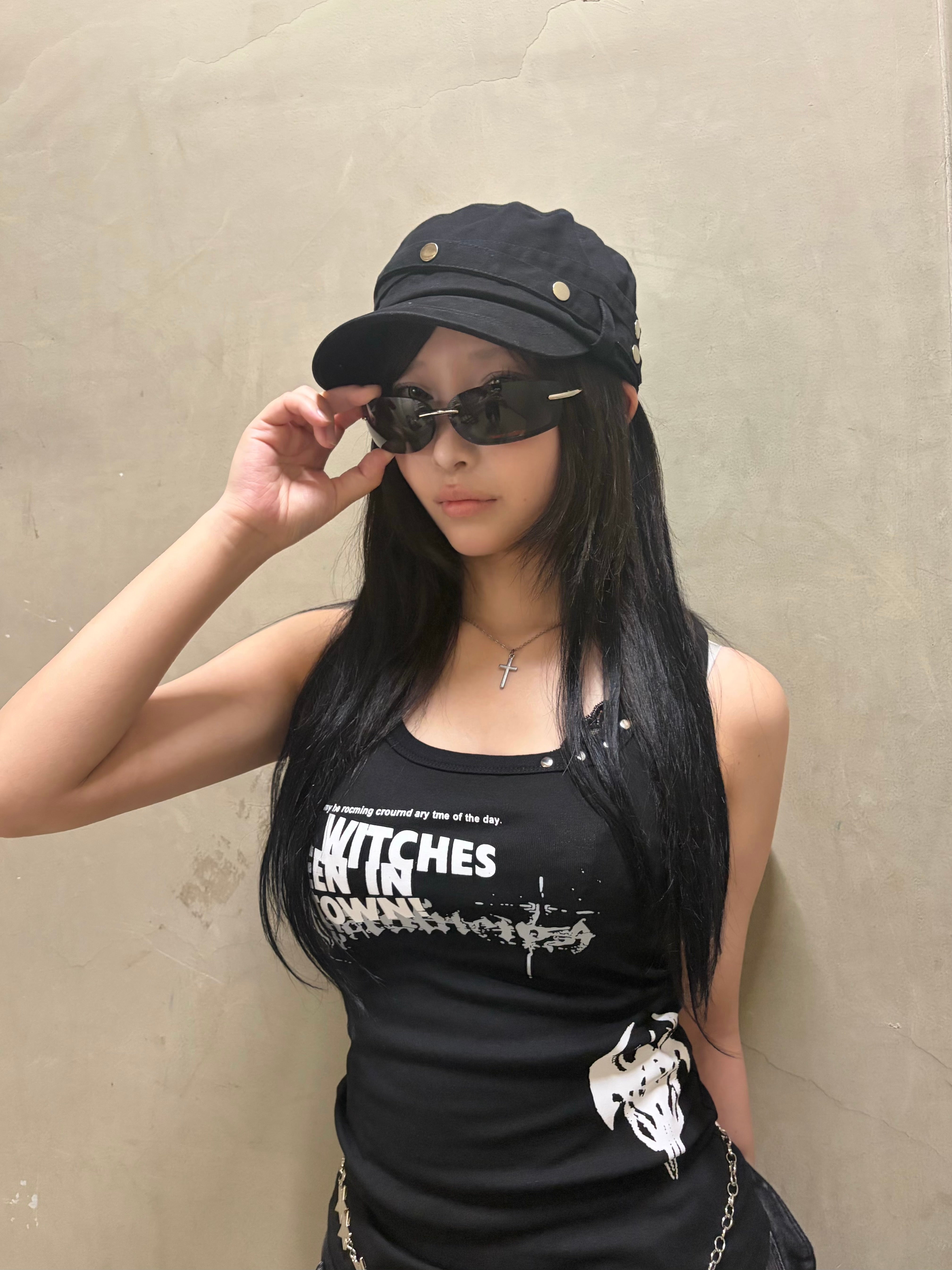 国際配送【Never mind the XU】double belt strap cap (2color)