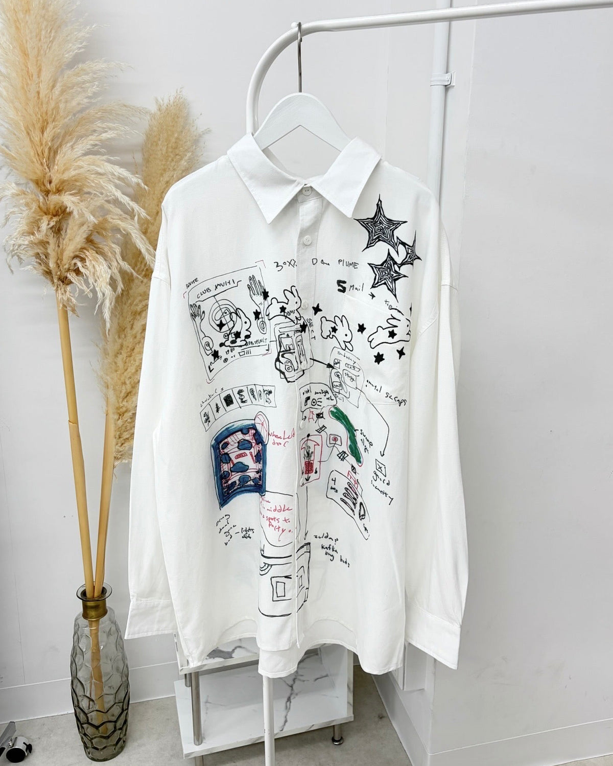 9/18 20:00 発売 国際配送【Nerd out XU】Art Print Layered Button-Up Shirt