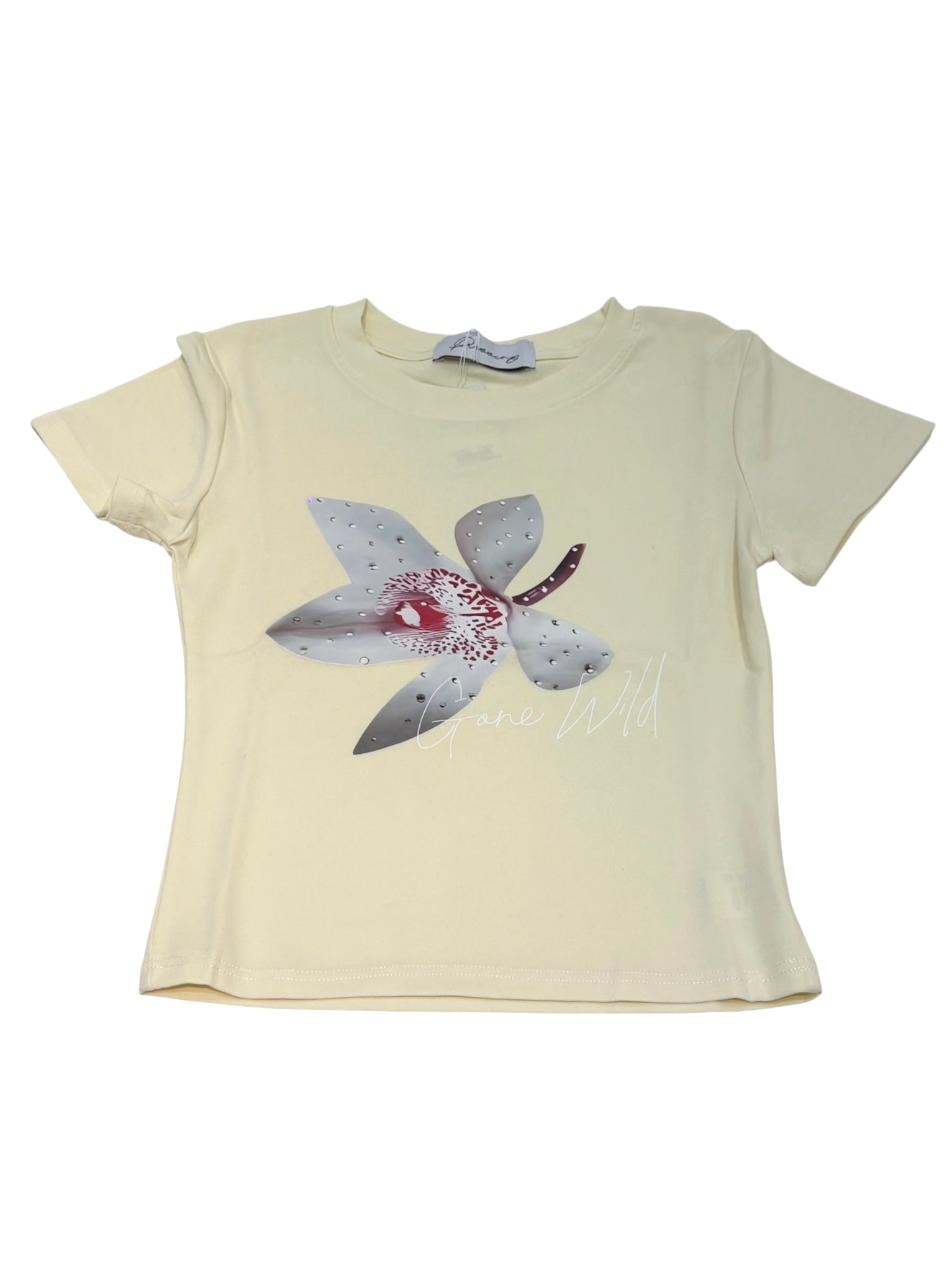 国際配送【Never mind the XU】flower rhinestone tee (3color)
