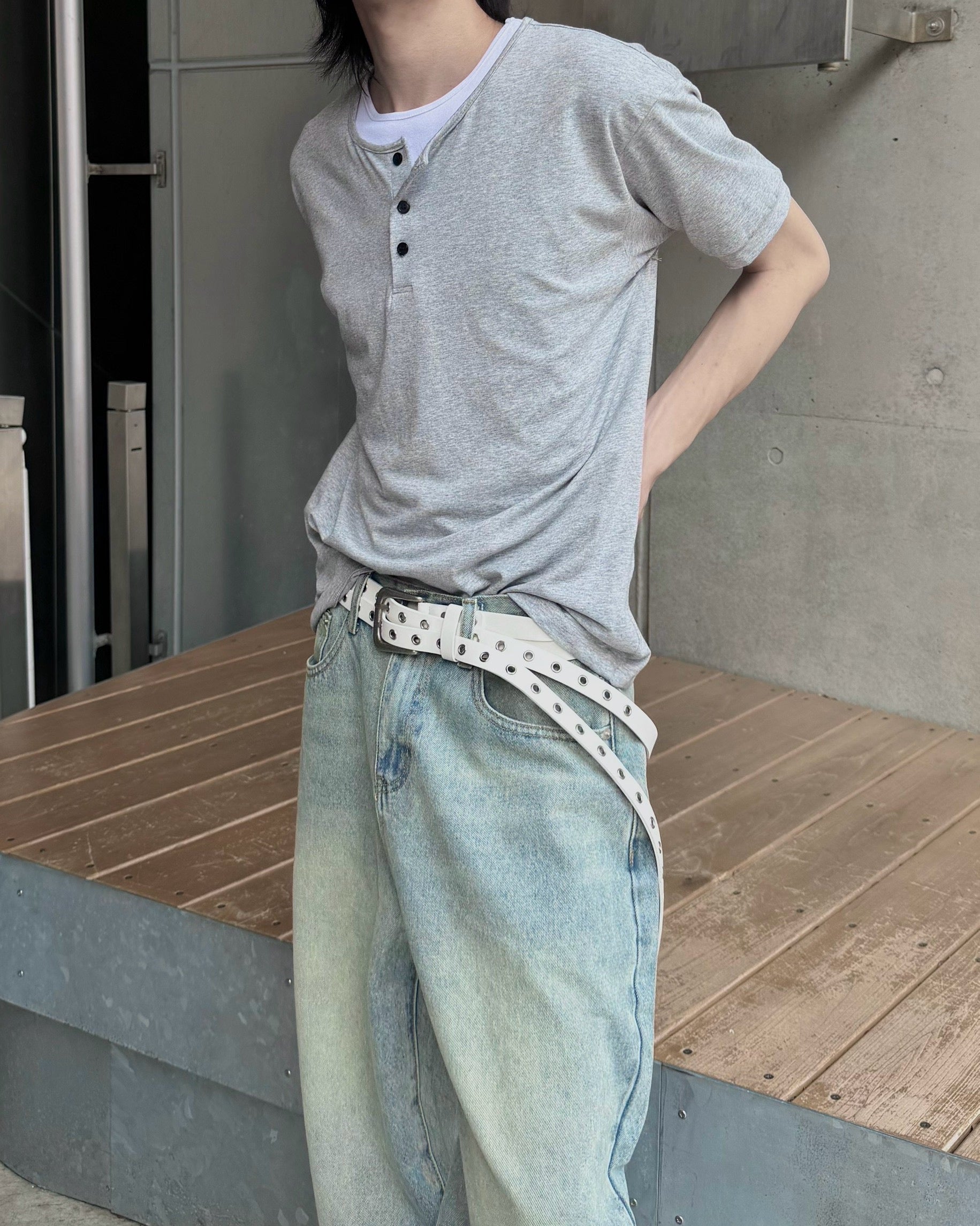受注制【nmtc+】Cool Layered Henley Neck Tee (2color)