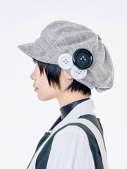 国際配送【Nerd out XU】big button newsboy cap / 【ナードアウトエックスユー】ビッグボタンニュースボーイキャップ