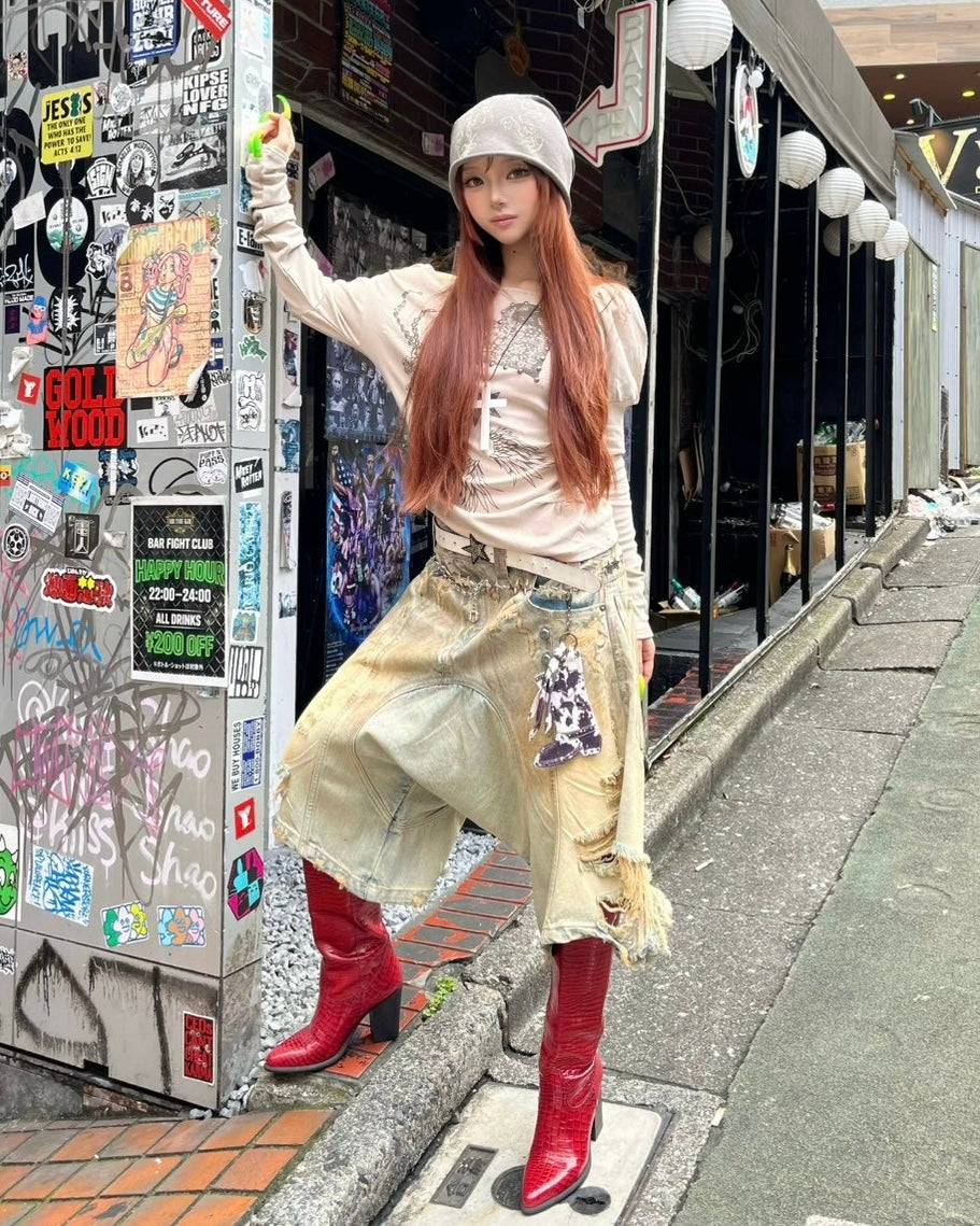 国際配送【BABY09】one-shoulder graffiti tops