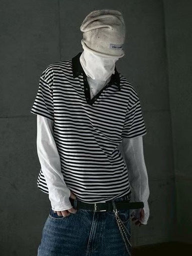 【roaringrad】Striped Polo T-shirt