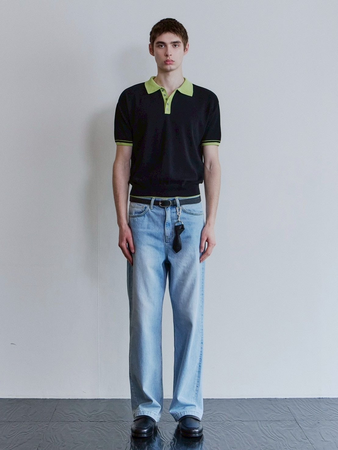 【Waviness】Accent Collar Polo Knit
