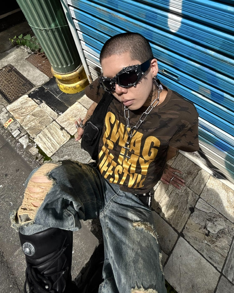 【Never mind the XU】paint damage denim pants (2color)