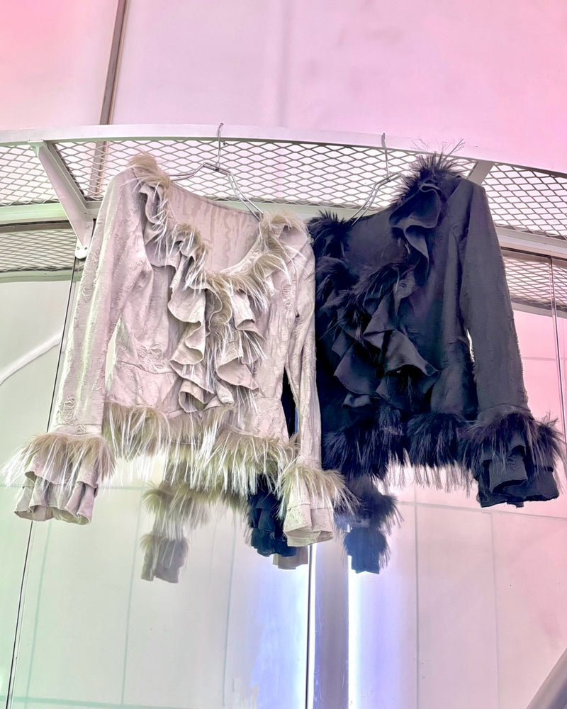 【BABY09】fur damage frill cardigan